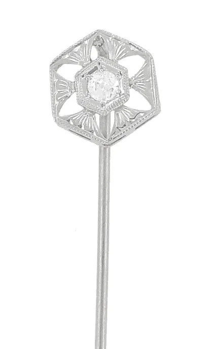 Antique Art Deco Diamond Stickpin in 14 Karat White Gold