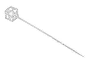 Antique Art Deco Diamond Stickpin in 14 Karat White Gold