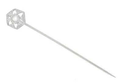 Antique Art Deco Diamond Stickpin in 14 Karat White Gold