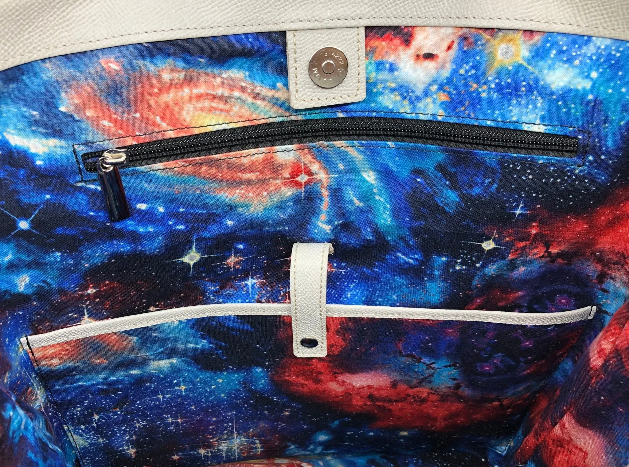 Astronaut Tote Bag with Art, Genuine Leather Tote Bag Lined, Space Tote Bag with a Moon, Space Gifts for Women Christmas, Astronaut Gift