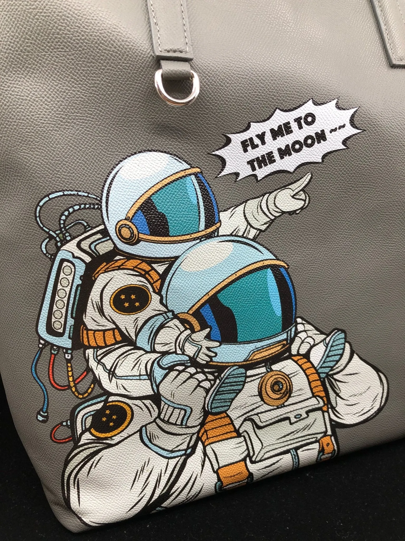 Astronaut Tote Bag with Art, Genuine Leather Tote Bag Lined, Space Tote Bag with a Moon, Space Gifts for Women Christmas, Astronaut Gift
