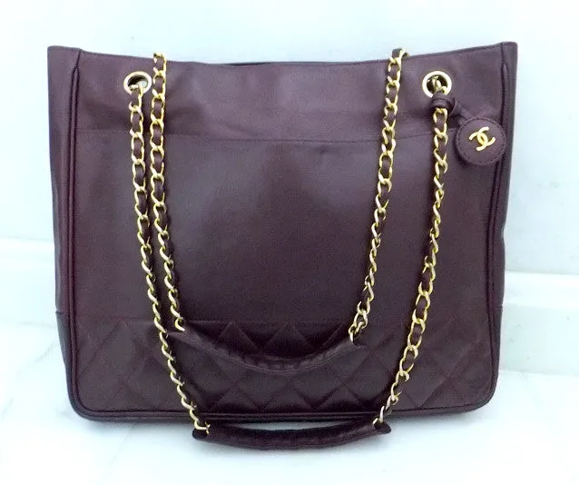 Authentic Chanel Vintage Large Quilted Burgundy Wine Tote