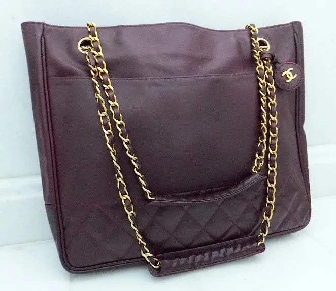 Authentic Chanel Vintage Large Quilted Burgundy Wine Tote