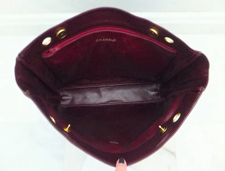 Authentic Chanel Vintage Large Quilted Burgundy Wine Tote