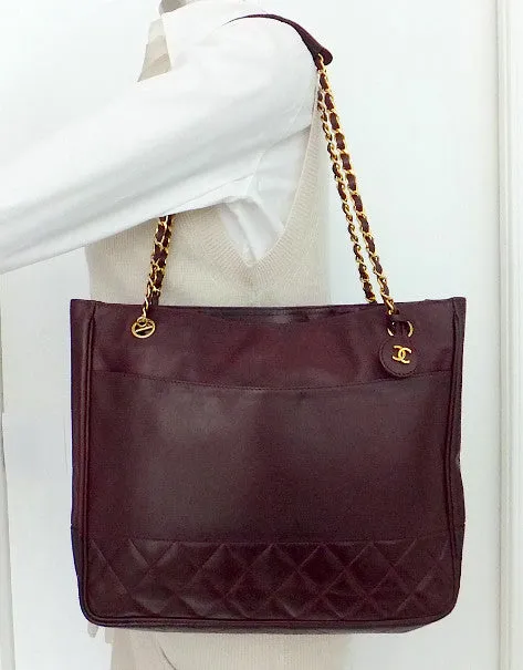 Authentic Chanel Vintage Large Quilted Burgundy Wine Tote
