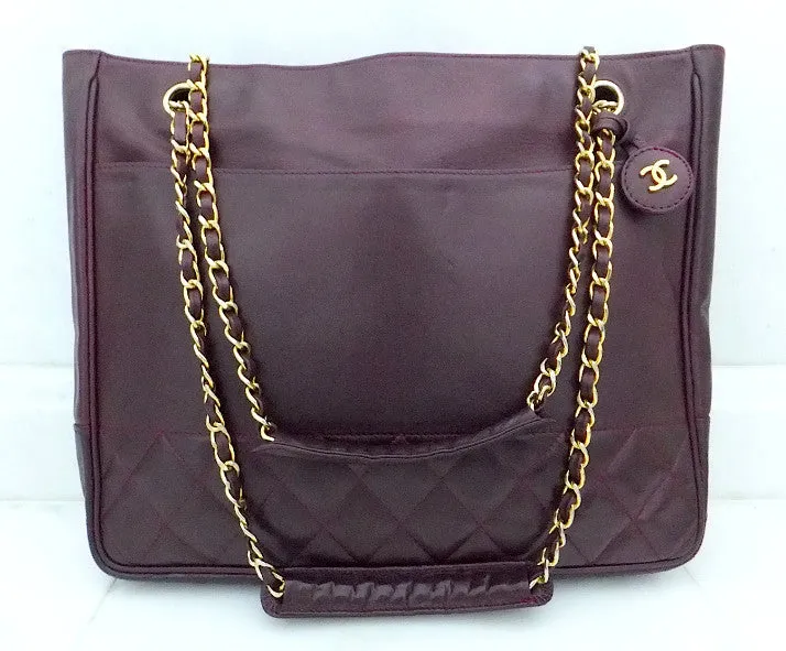 Authentic Chanel Vintage Large Quilted Burgundy Wine Tote