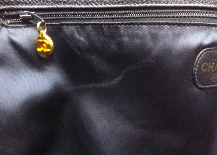 Authentic Chanel Vintage Navy Cavair Jumbo Tote