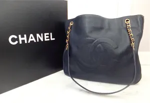 Authentic Chanel Vintage Navy Cavair Jumbo Tote
