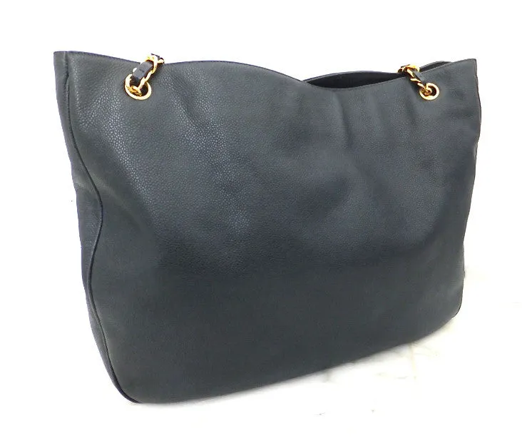 Authentic Chanel Vintage Navy Cavair Jumbo Tote
