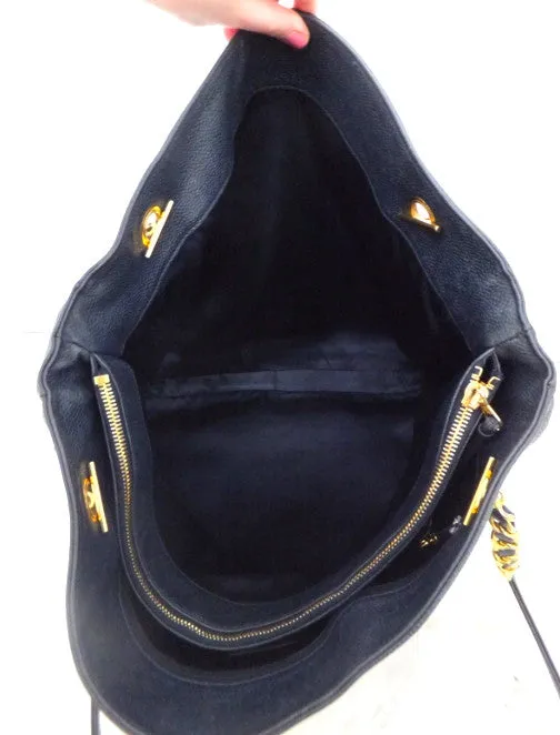 Authentic Chanel Vintage Navy Cavair Jumbo Tote