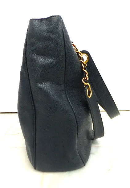 Authentic Chanel Vintage Navy Cavair Jumbo Tote