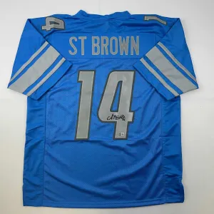 Autographed/Signed Amon-Ra St. Brown Detroit Blue Jersey Beckett BAS COA