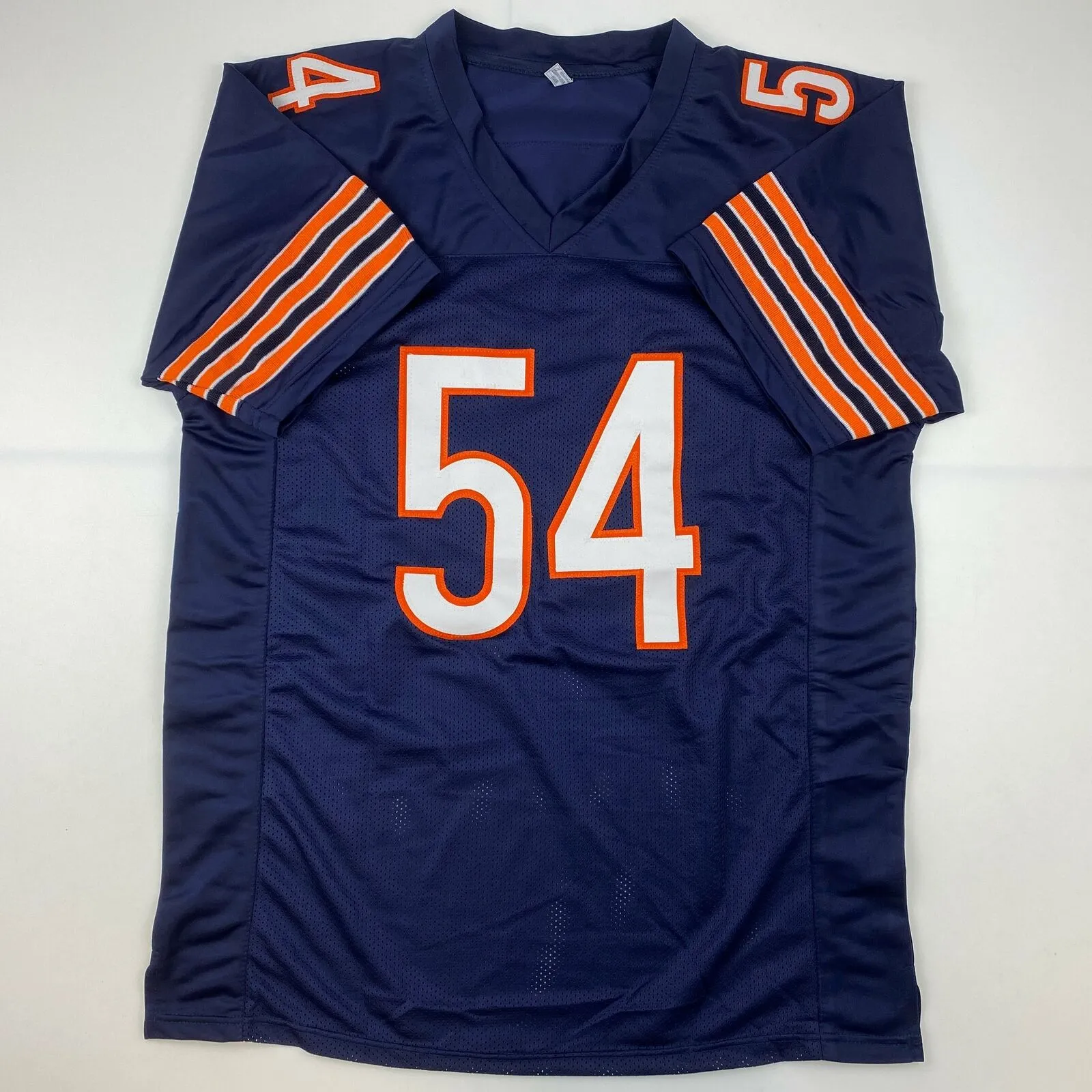 Autographed/Signed Brian Urlacher HOF 18 Chicago Blue Jersey Beckett BAS COA