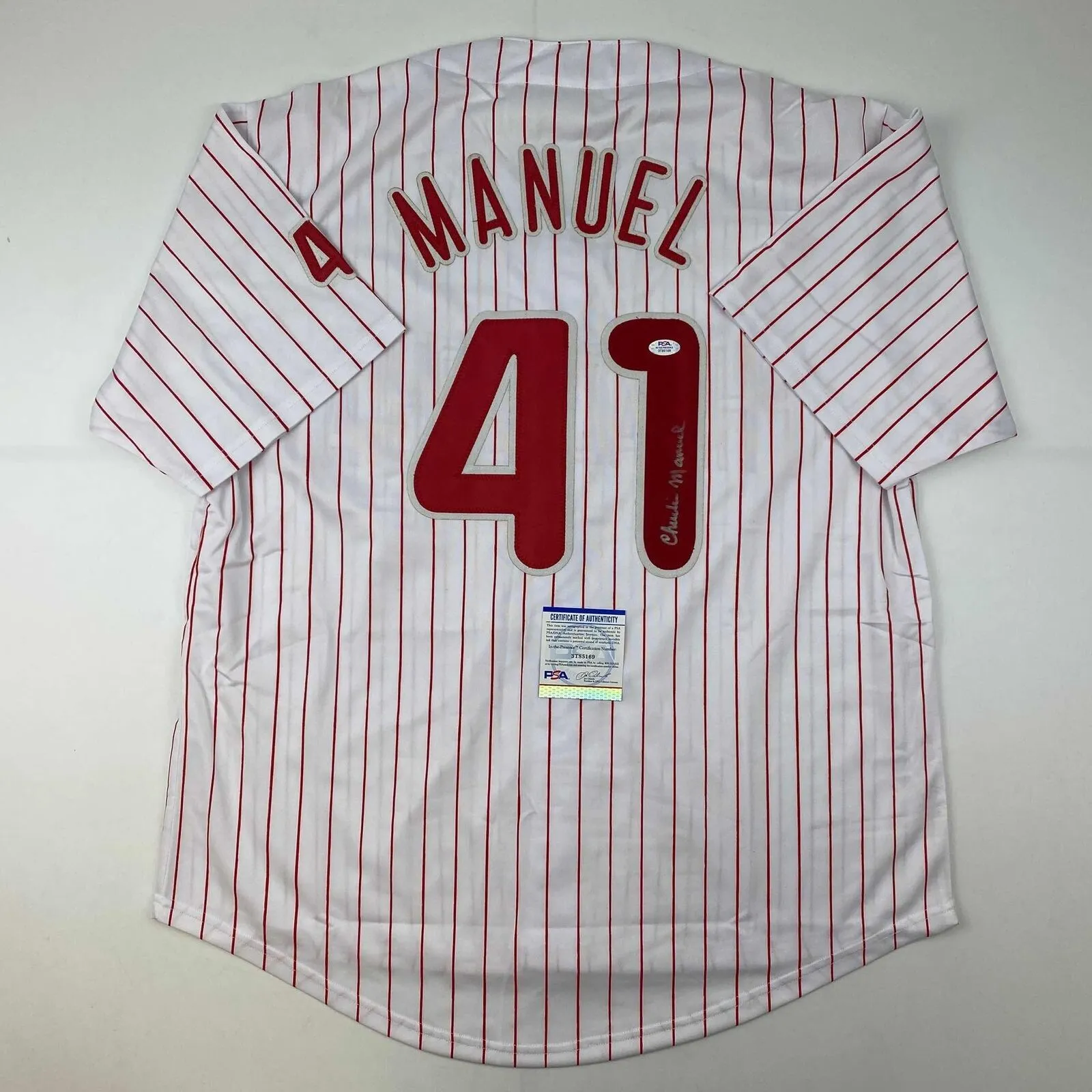 Autographed/Signed Charlie Manuel Philadelphia Pinstripe Jersey PSA/DNA COA