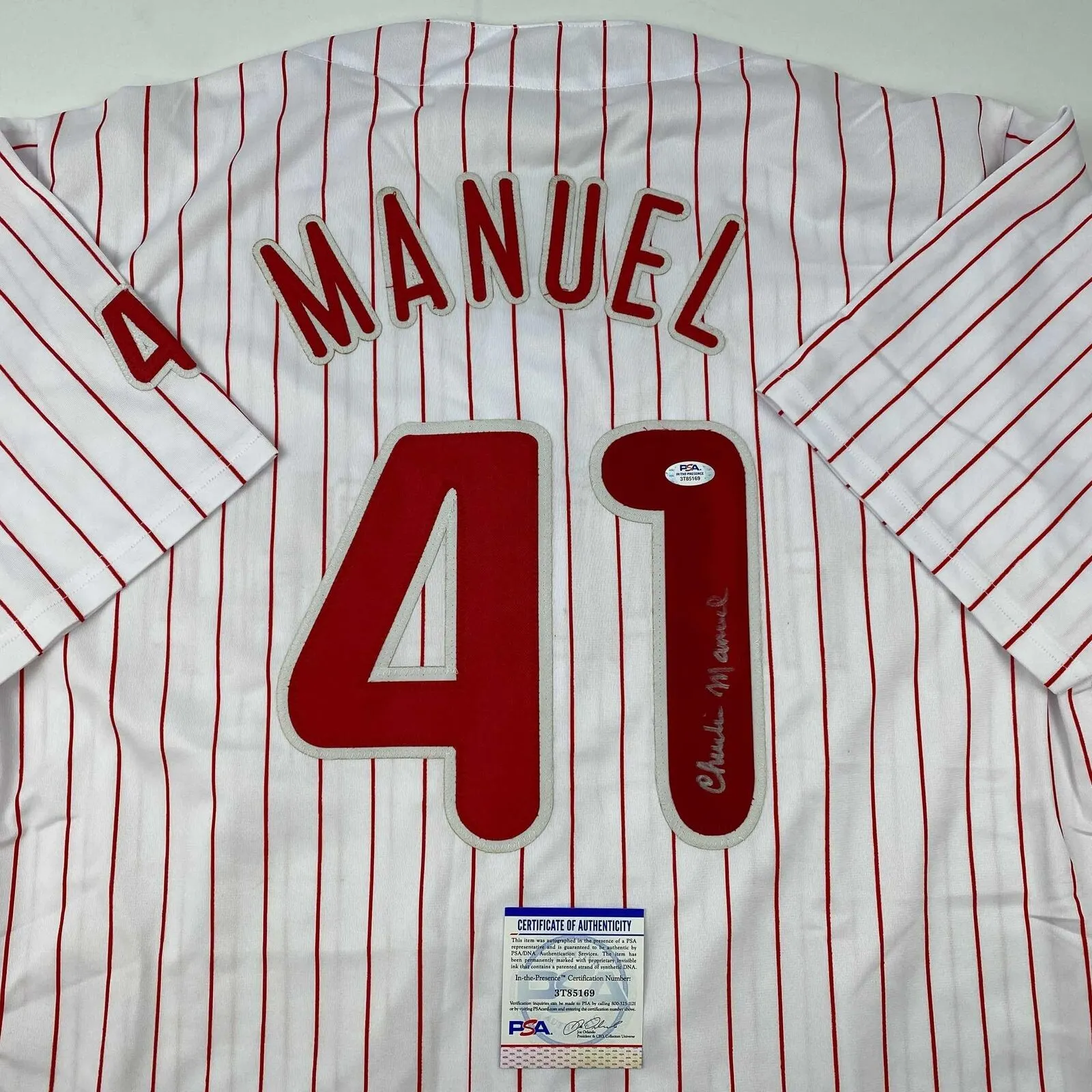 Autographed/Signed Charlie Manuel Philadelphia Pinstripe Jersey PSA/DNA COA