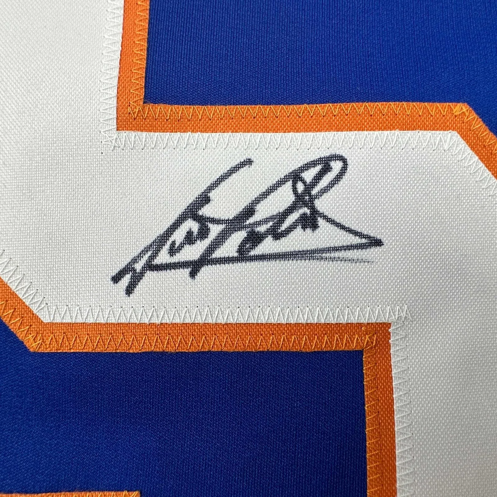 Autographed/Signed Dennis Potvin New York Blue Hockey Jersey JSA COA