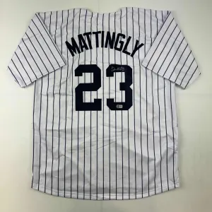 Autographed/Signed Don Mattingly New York Pinstripe Baseball Jersey BAS Holo