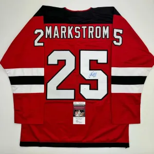 Autographed/Signed Jacob Markstrom New Jersey Red Hockey Jersey JSA COA