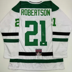 Autographed/Signed Jason Robertson Dallas White Hockey Jersey JSA COA