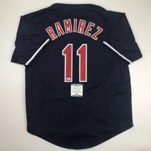 Autographed/Signed JOSE RAMIREZ Cleveland Blue Baseball Jersey Beckett BAS COA