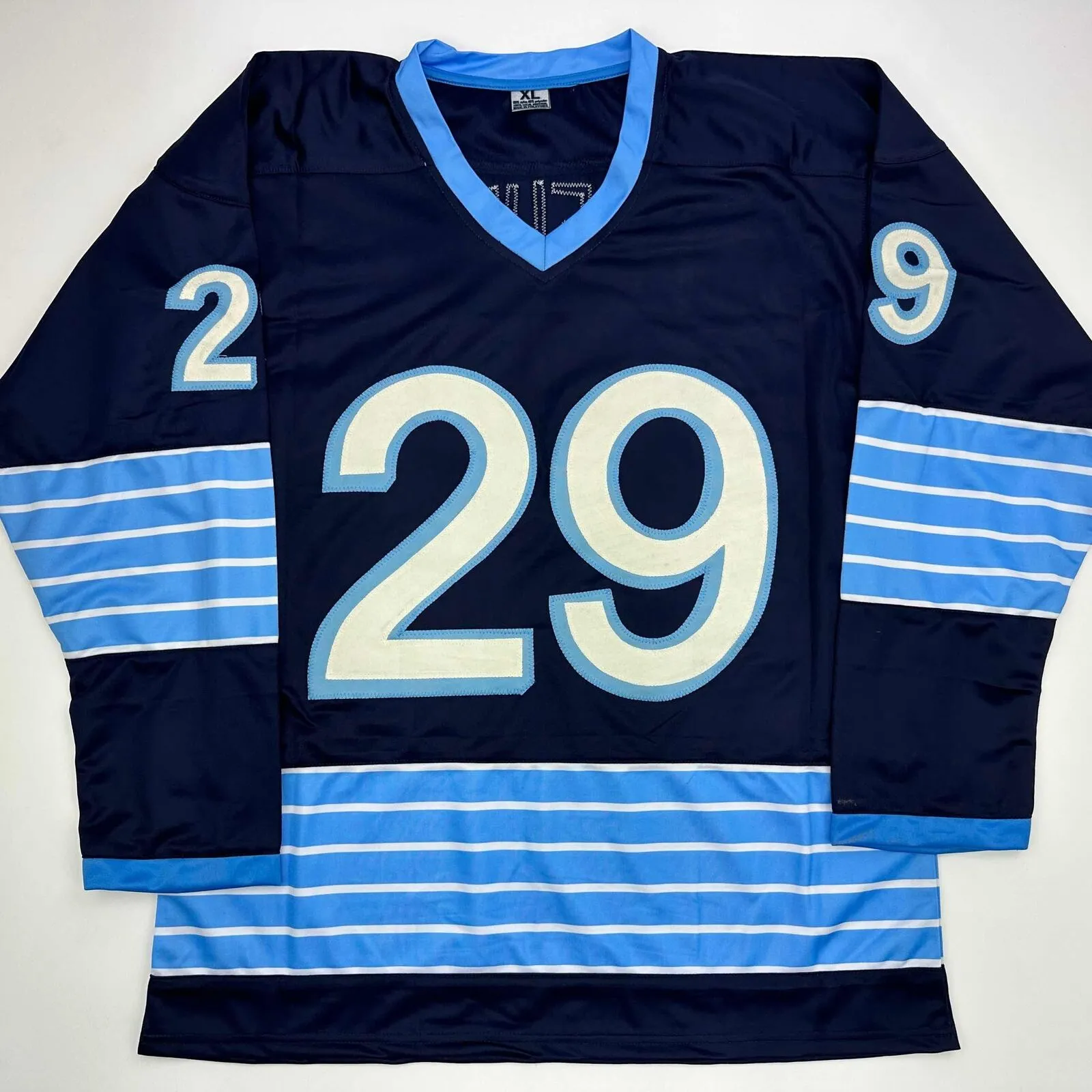 Autographed/Signed Marc-Andre Fleury Pittsburgh Blue WC Hockey Jersey JSA COA