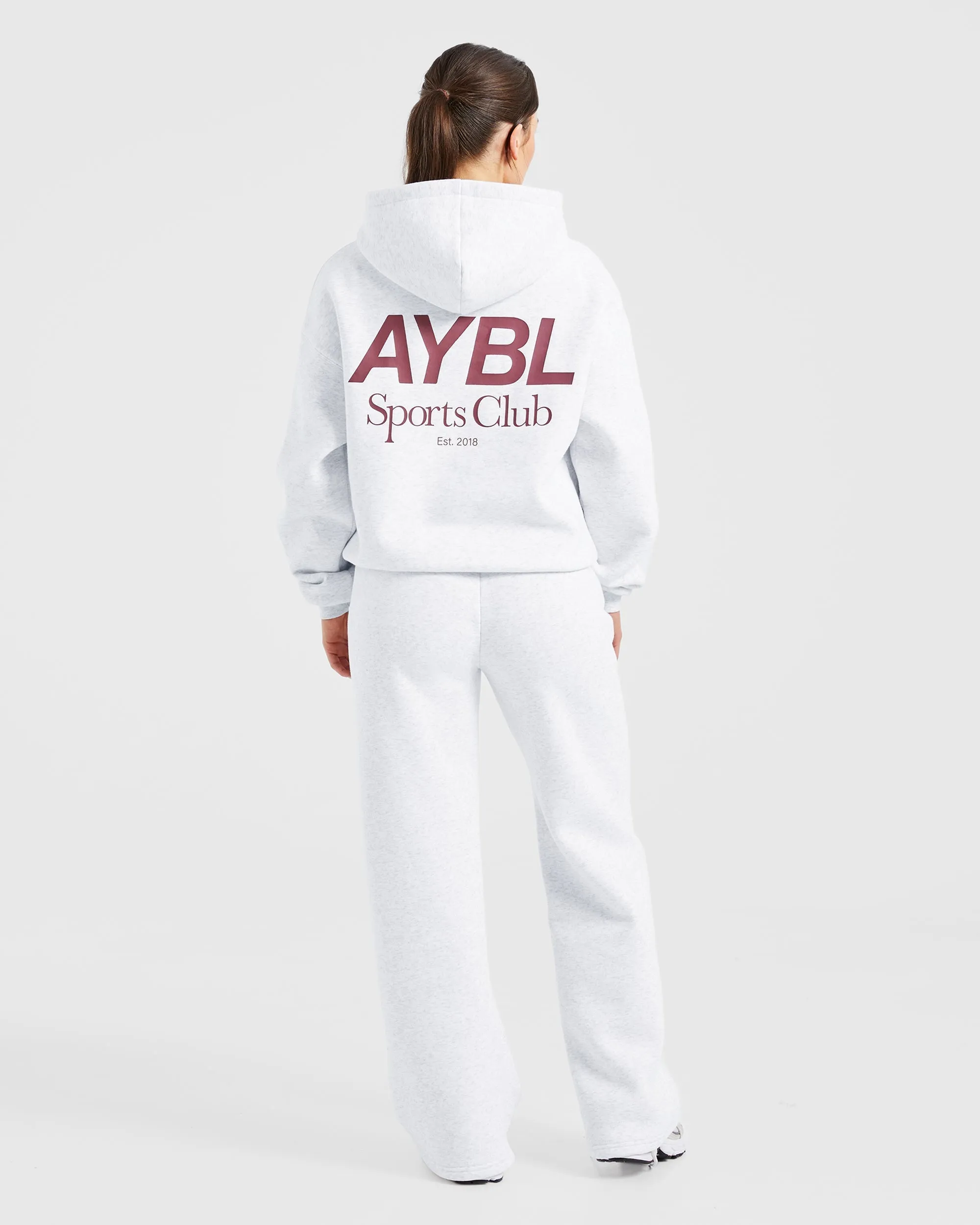 AYBL Sports Club Oversized Straight Leg Joggers - Grey Marl/Burgundy