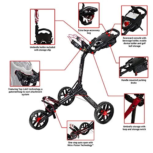 BagBoy Nitron Golf Push Cart, Black/Red
