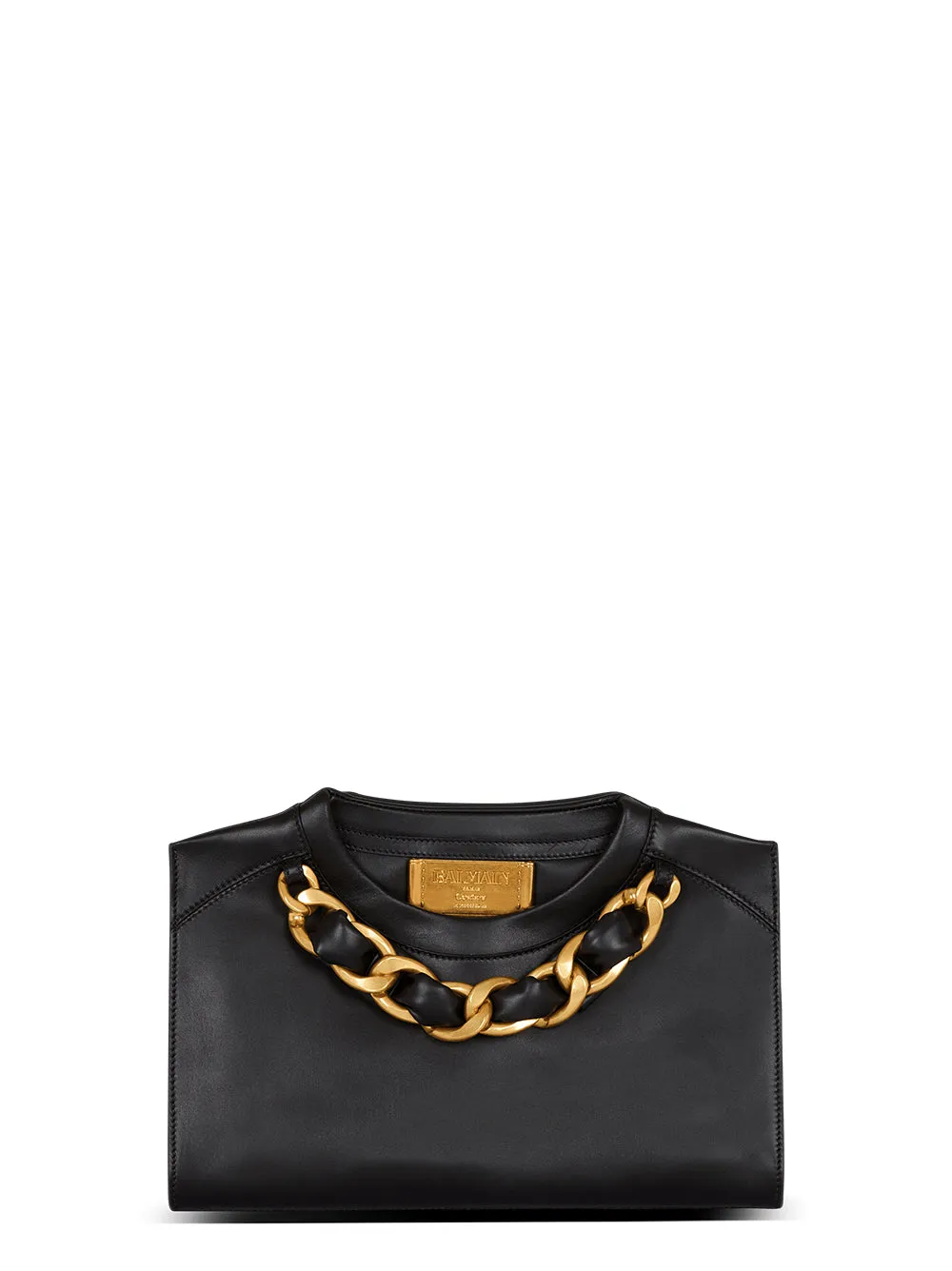 Balmain Crewneck Zipped Calfskin Pouch in Noir