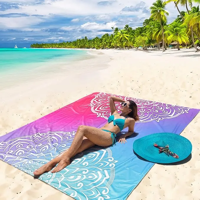 Beach Blanket, Sandproof Beach Mat, Waterproof Quick Drying Lightweight Outdoor Picnic Mat 120"x108" for 2-8 Adults with Pocket for Travel, Camping, Hiking