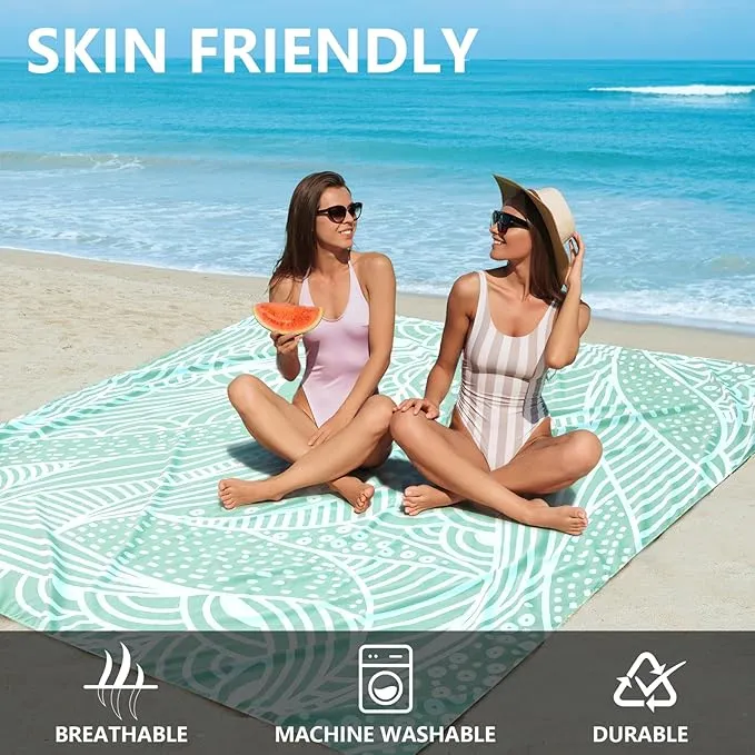 Beach Blanket, Sandproof Beach Mat, Waterproof Quick Drying Lightweight Outdoor Picnic Mat 120"x108" for 2-8 Adults with Pocket for Travel, Camping, Hiking
