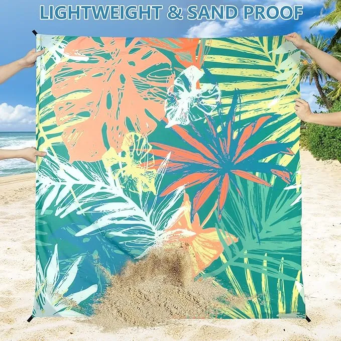 Beach Blanket, Sandproof Beach Mat, Waterproof Quick Drying Lightweight Outdoor Picnic Mat 79" X 83" for 2-4 Adults with Pocket for Travel, Camping, Hiking
