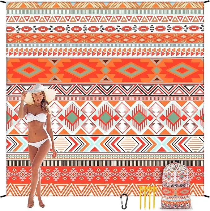 Beach Blanket, Sandproof Beach Mat, Waterproof Quick Drying Lightweight Outdoor Picnic Mat 79"x108" for 2-5 Adults with Pocket for Travel, Camping, Hiking