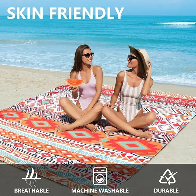 Beach Blanket, Sandproof Beach Mat, Waterproof Quick Drying Lightweight Outdoor Picnic Mat 79"x108" for 2-5 Adults with Pocket for Travel, Camping, Hiking