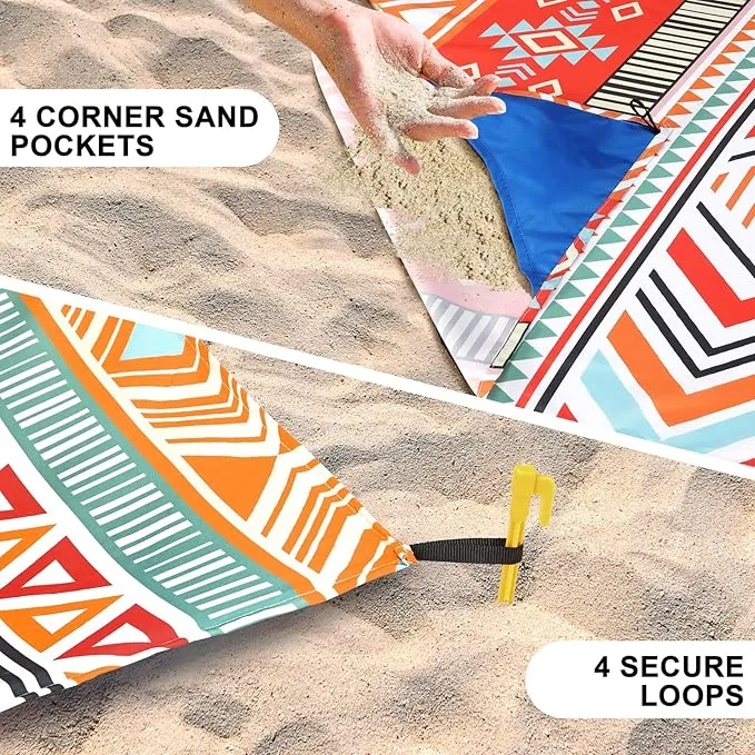 Beach Blanket, Sandproof Beach Mat, Waterproof Quick Drying Lightweight Outdoor Picnic Mat 79"x108" for 2-5 Adults with Pocket for Travel, Camping, Hiking