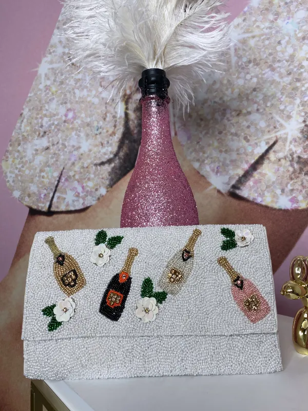 Beaded Purse Champagne Bottles, White
