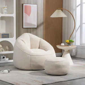 Bean Bag Sofa Chair High Pressure Foam with Ottomans Beige Solid