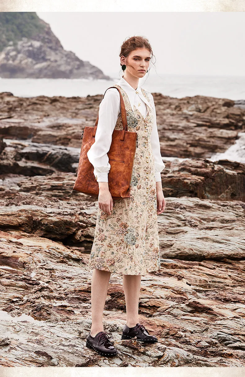 Best Brown Leather Womens Vertical Tote Handbag Handmade Vintage Tote Shoulder Purse for Ladies