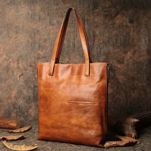 Best Brown Leather Womens Vertical Tote Handbag Handmade Vintage Tote Shoulder Purse for Ladies