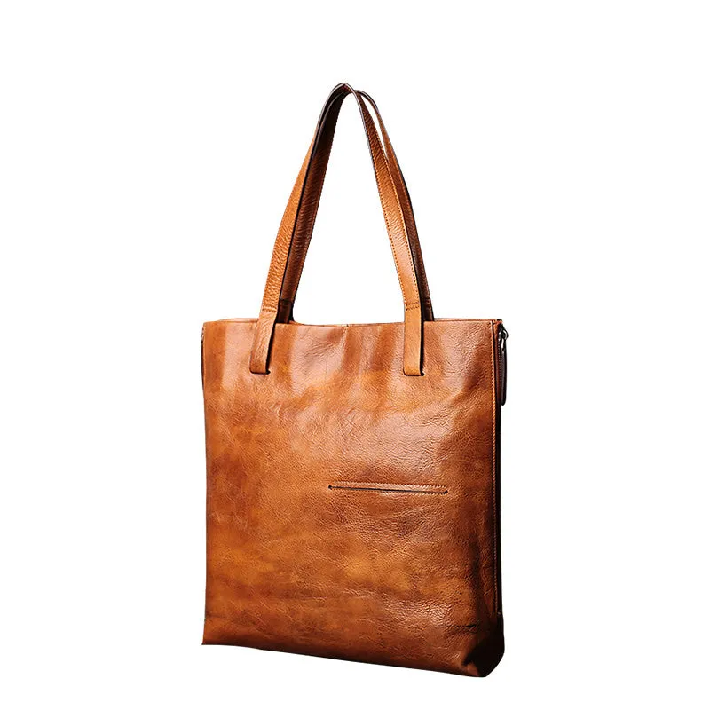 Best Brown Leather Womens Vertical Tote Handbag Handmade Vintage Tote Shoulder Purse for Ladies