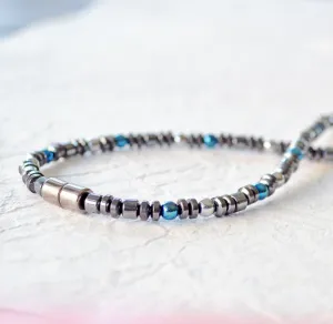 Black, Blue & Silver Hematite Magnetic Necklace for Pain