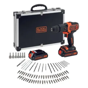 Black   Decker 18V Cordless Hammer Drill   80 Accessories   Metal Case BDCHD18BAFC
