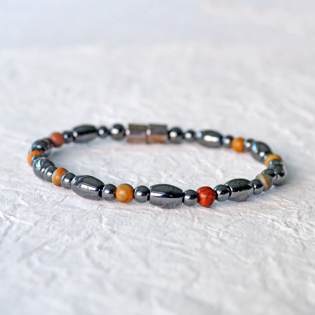 Black Hematite & Red Creek Jasper Magnetic Therapy Bracelet