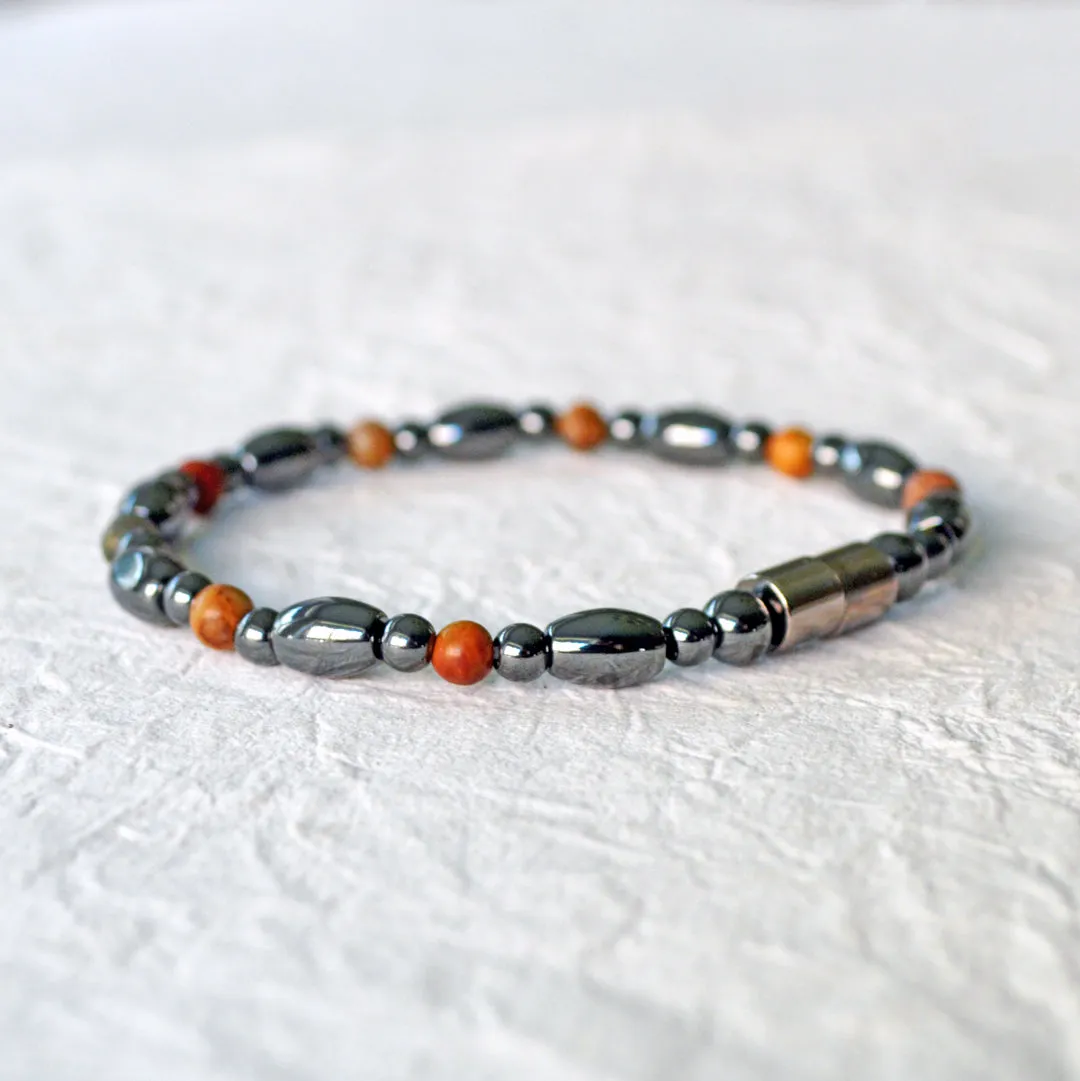 Black Hematite & Red Creek Jasper Magnetic Therapy Bracelet