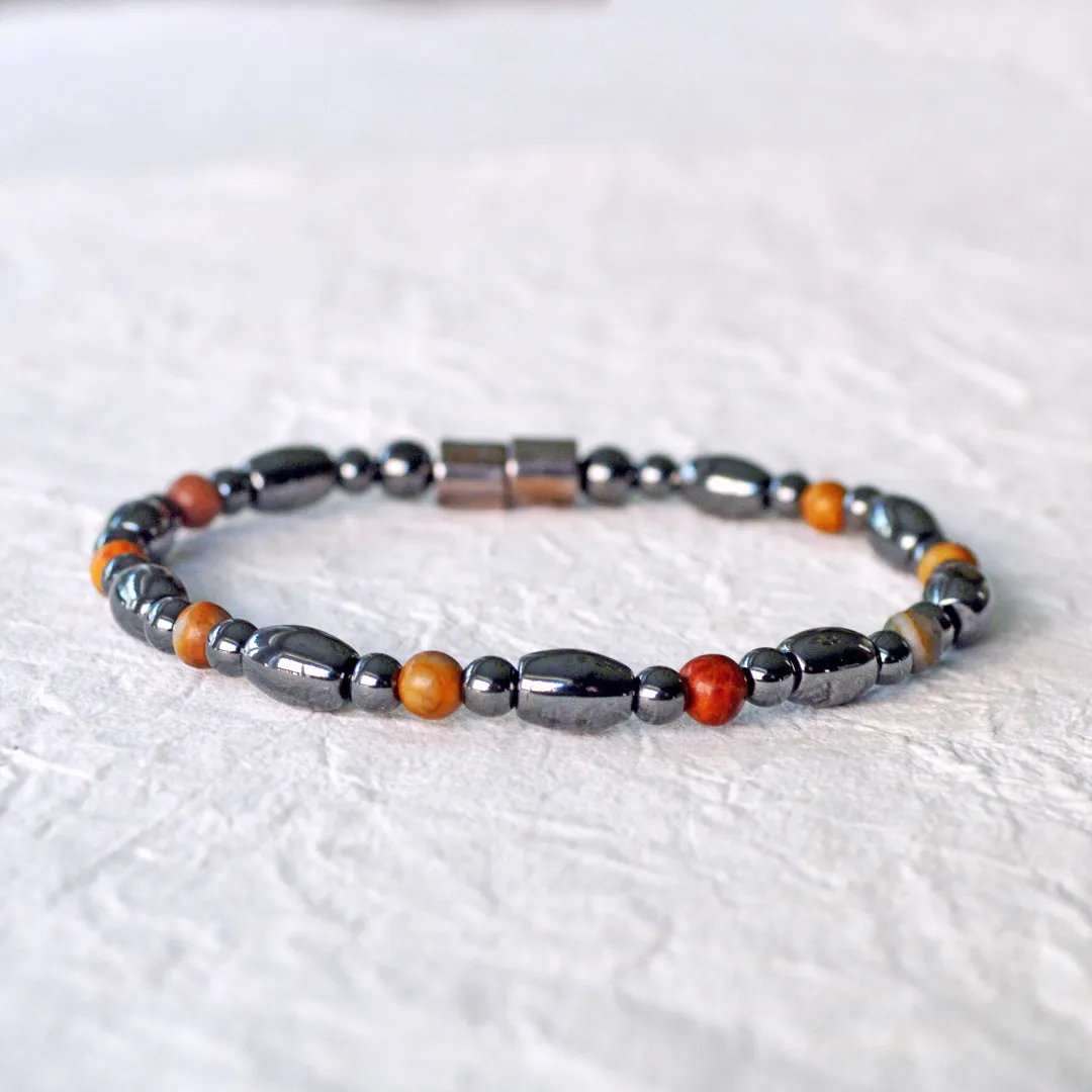 Black Hematite & Red Creek Jasper Magnetic Therapy Bracelet
