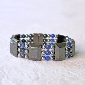Black Hematite & Sodalite Gemstone Triple Strand Magnetic Bracelet