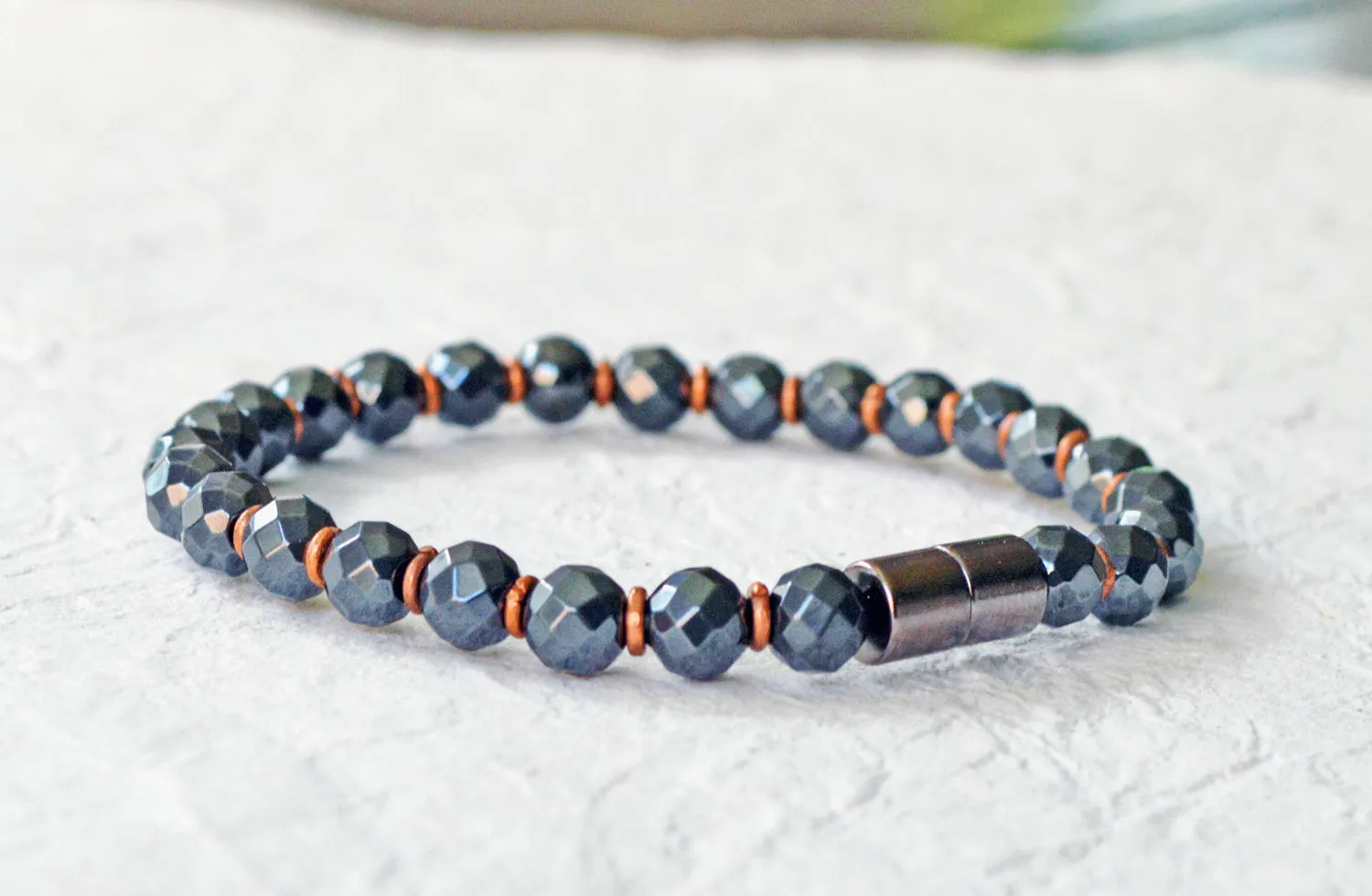 Black Hematite and Copper Magnetic Pain Relief Bracelet