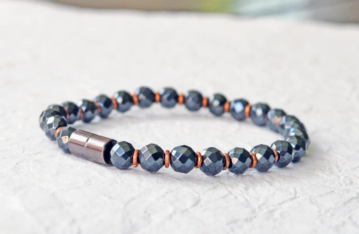 Black Hematite and Copper Magnetic Pain Relief Bracelet