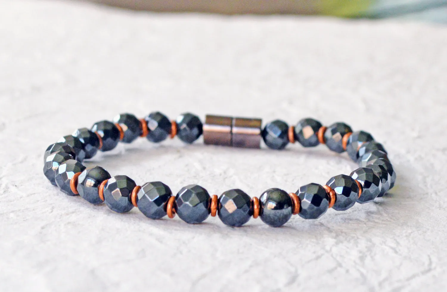 Black Hematite and Copper Magnetic Pain Relief Bracelet