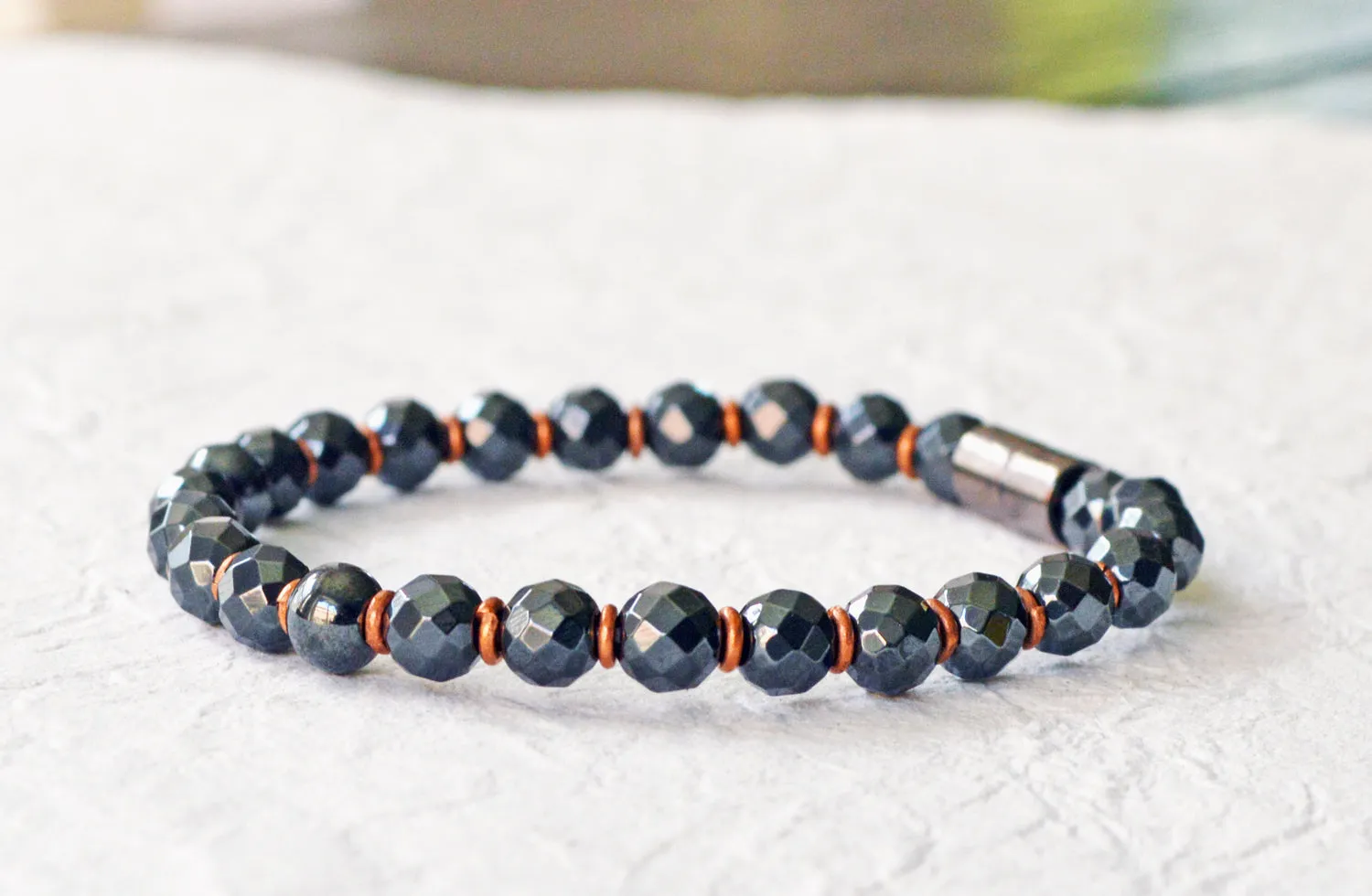 Black Hematite and Copper Magnetic Pain Relief Bracelet