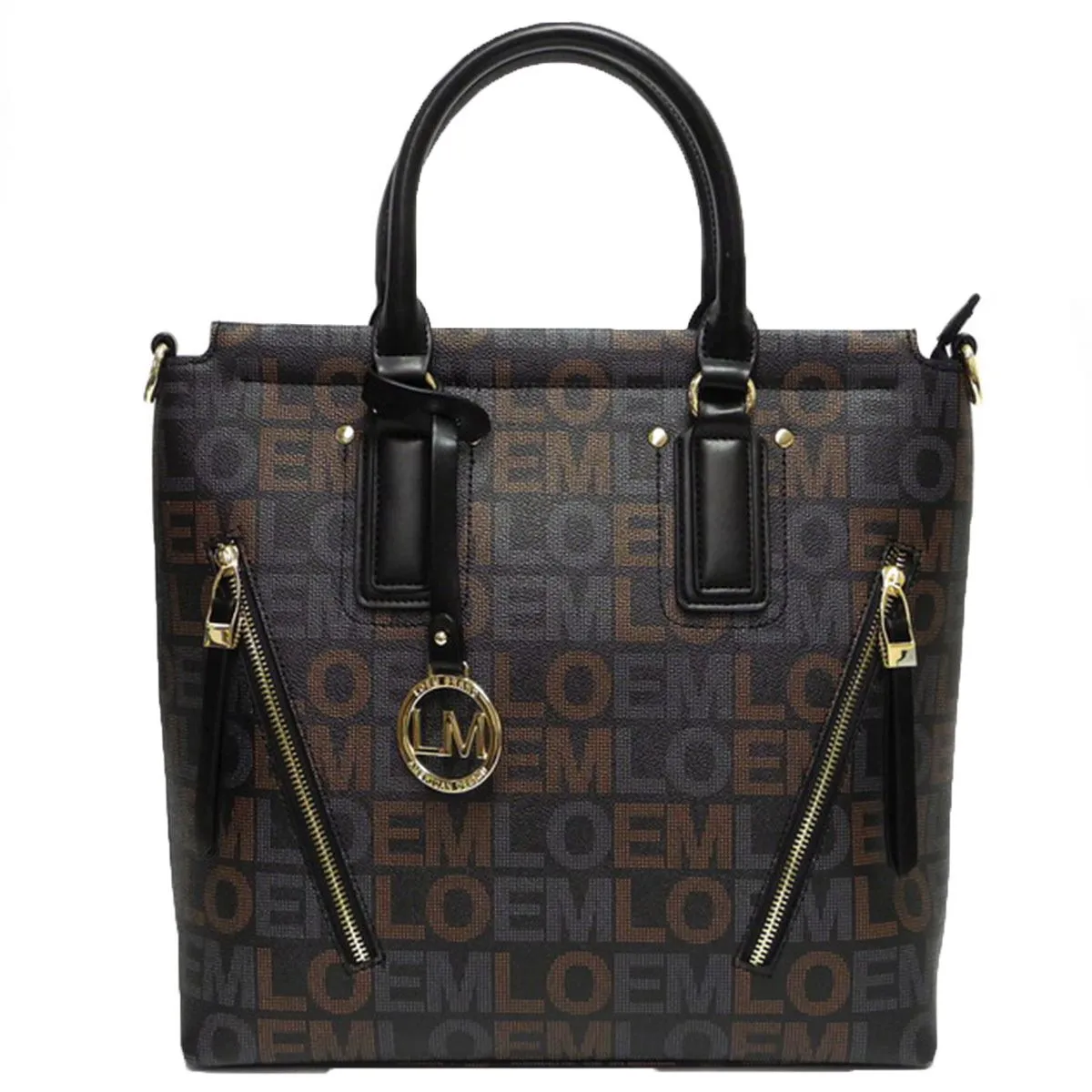 Black LOEM signature shoulder Bag tote handbag wallet set zipper pockets